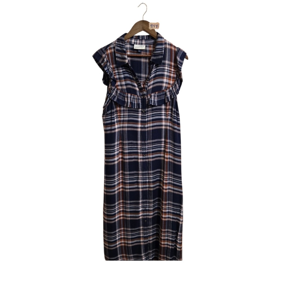 Universal Thread Women's Maxi Flannel Dress Size L Sleeveless Blue Plaid Pockets
